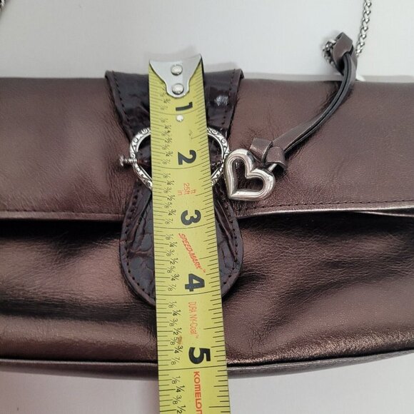 Brighton Scarlet Bronze Fold Over Leather Handbag Silver Strap W/Dust Bag EUC - Picture 9 of 12